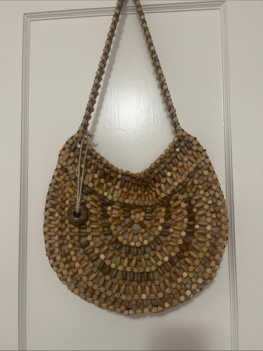 The SAK Handcrafted Beaded  Shoulder Bag - Natural Tan
